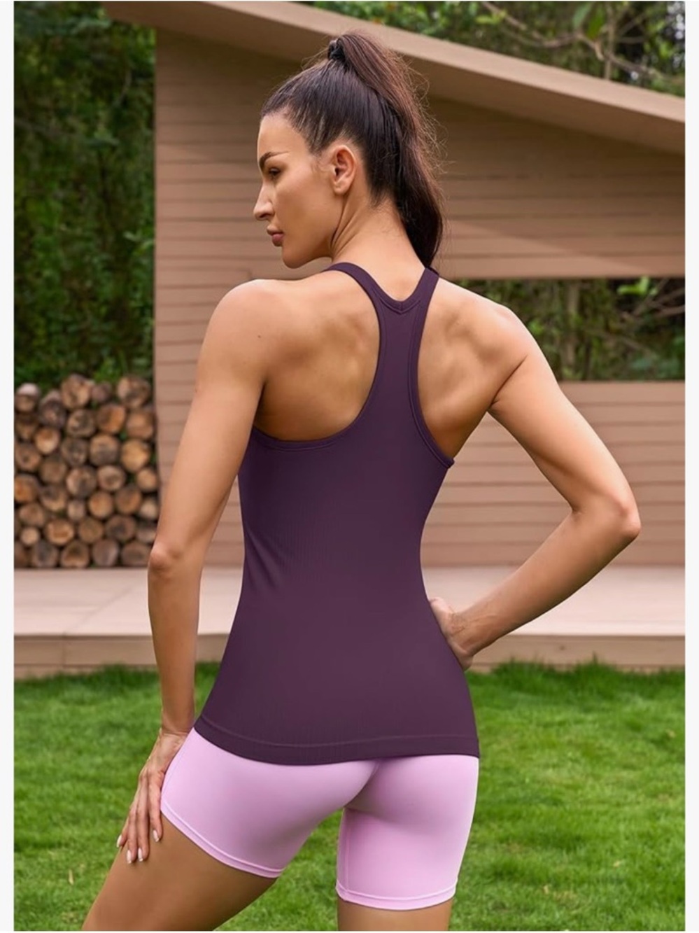 Women’s Ribbed Racerback Tank Top - Plum - Picture 5 of 9